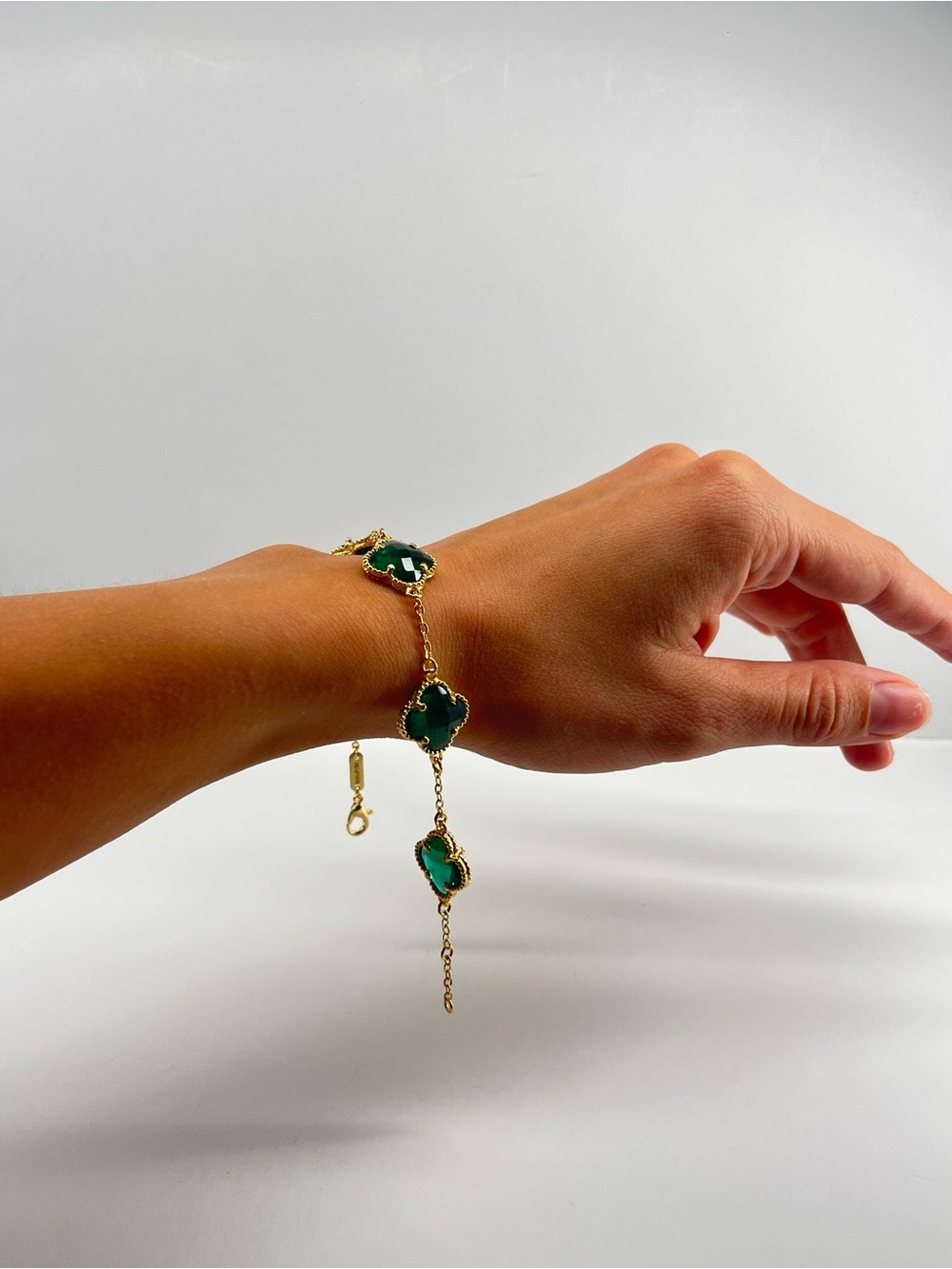 Gold Filled Chain Bracelet with Green Clover Stones